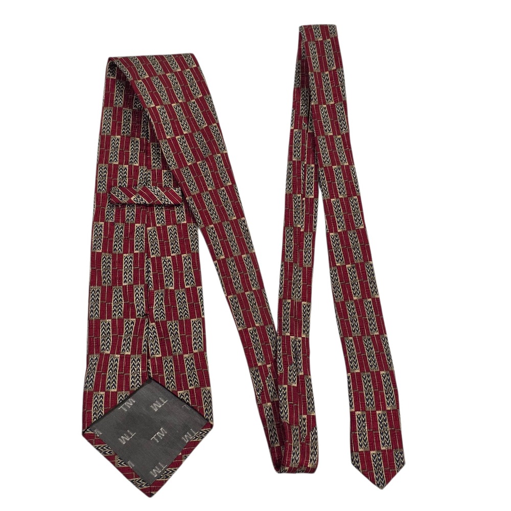 TM Mens Necktie One Size Red 100% Silk Herringbone Woven Italy Wide Long‎ Preppy